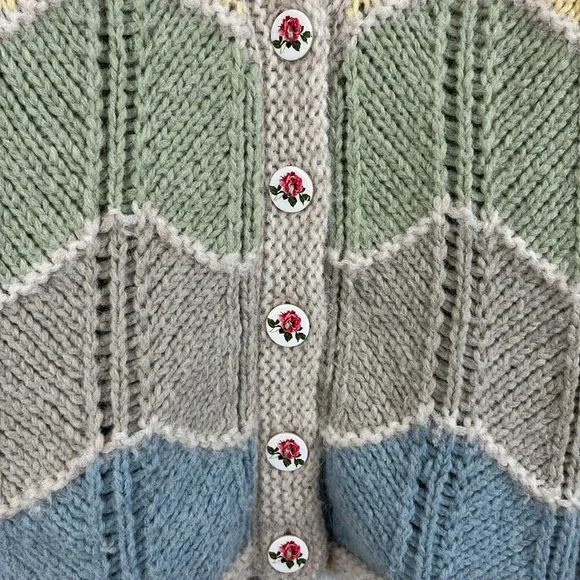 Loveshackfancy Deena Alpaca Wool Rainbow Pastel Zig Zag Cardigan